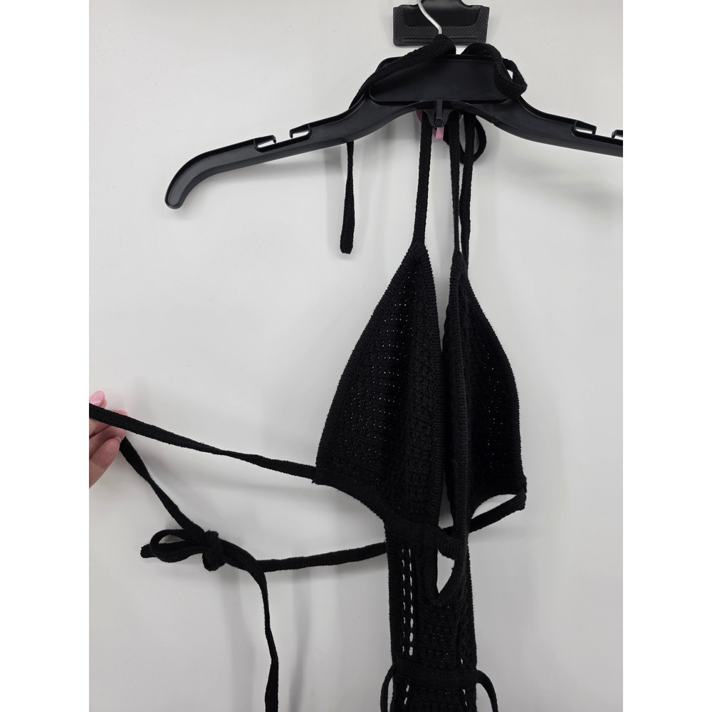 Babyboo Arabella Black Crochet Knit Halter Maxi Dress Cutout Backless Small - Picture 3 of 14
